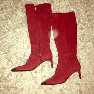 Red Suede Knee High Calvin Klein Boots NWOT